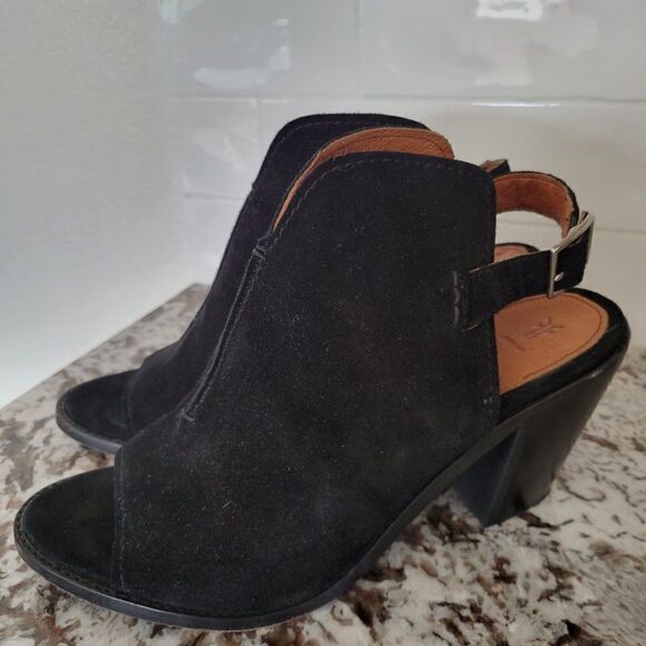 FRYE Black leather block heel cut out sandals size 10B - Picture 5 of 8